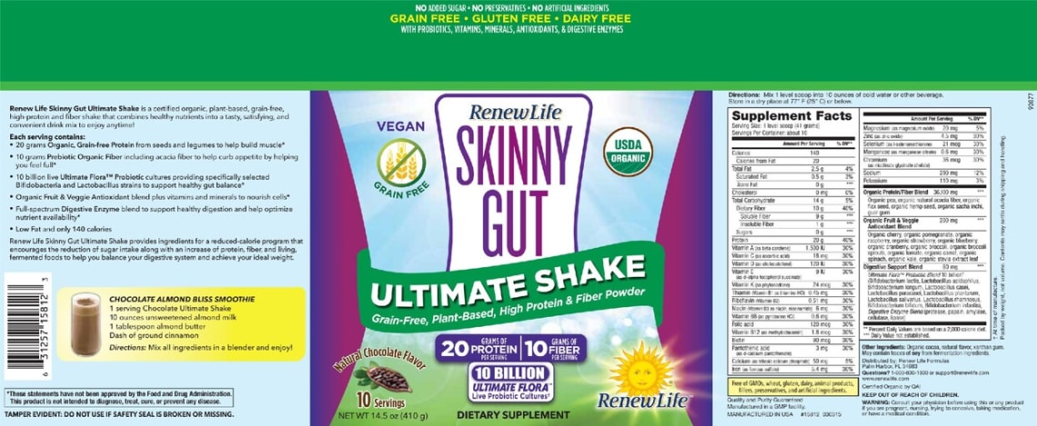 Skinny Gut Ultimate Shake Natural Chocolate Flavor from Renew Life