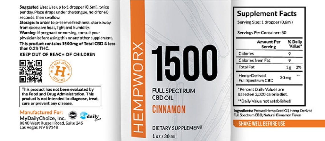1500 Full Spectrum CBD Oil Cinnamon from HempWorx