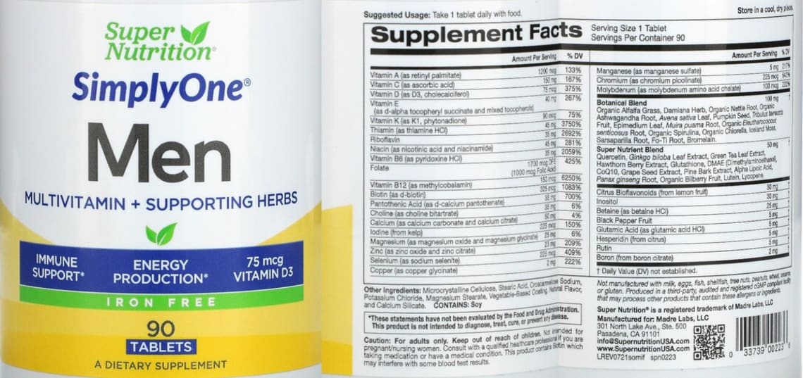 SimplyOne Men Iron Free from SuperNutrition