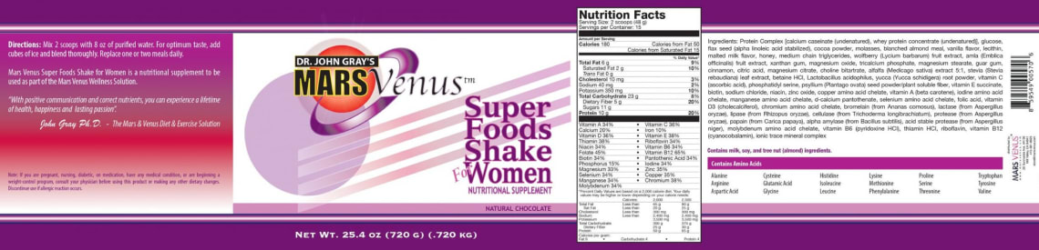 Super Foods Shake for Women Natural Chocolate from Dr. John Gray's Mars Venus