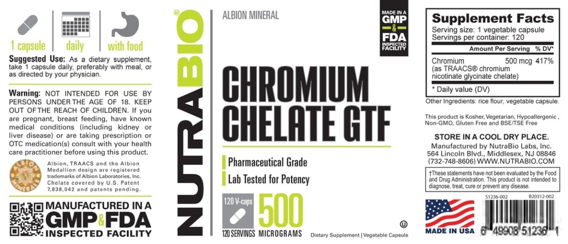 Chromium Chelate GTF 500 Milligrams from NutraBio