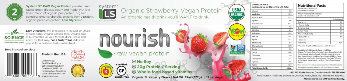 Nourish Organic Strawberry Vegan Protein from System LS