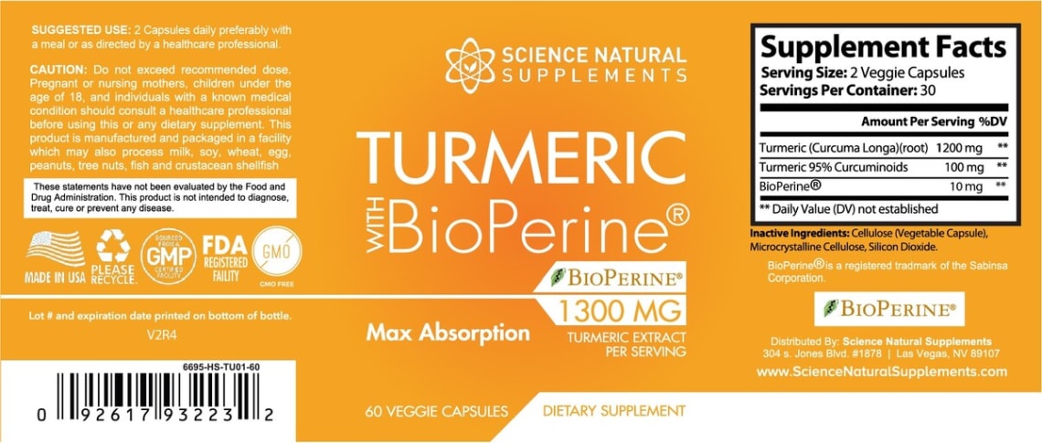 Turmeric with BioPerine 1300 mg from Science Natural Supplements