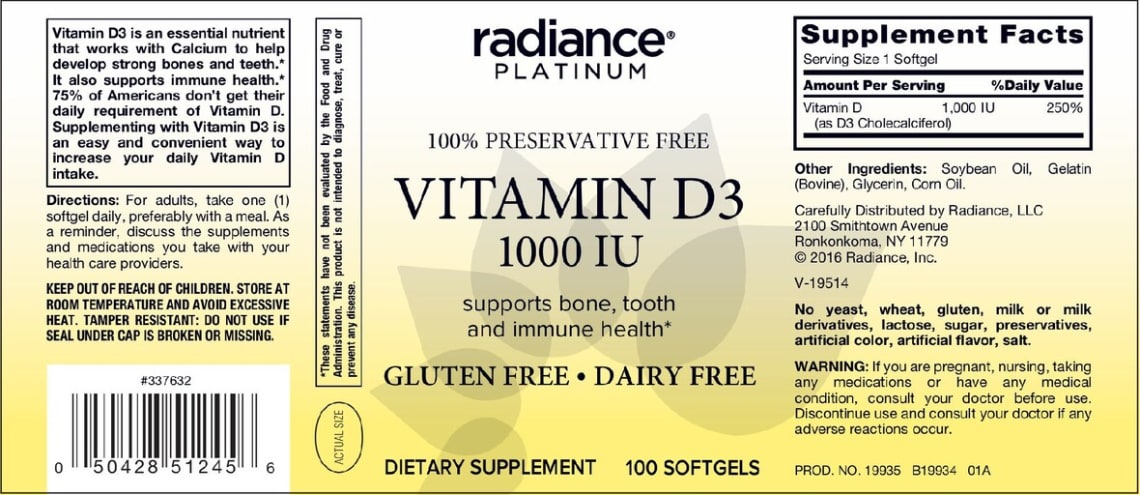Vitamin D3 1000 IU from Radiance Platinum