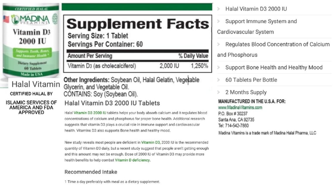 Vitamin D3 2000 IU from Madina Vitamins