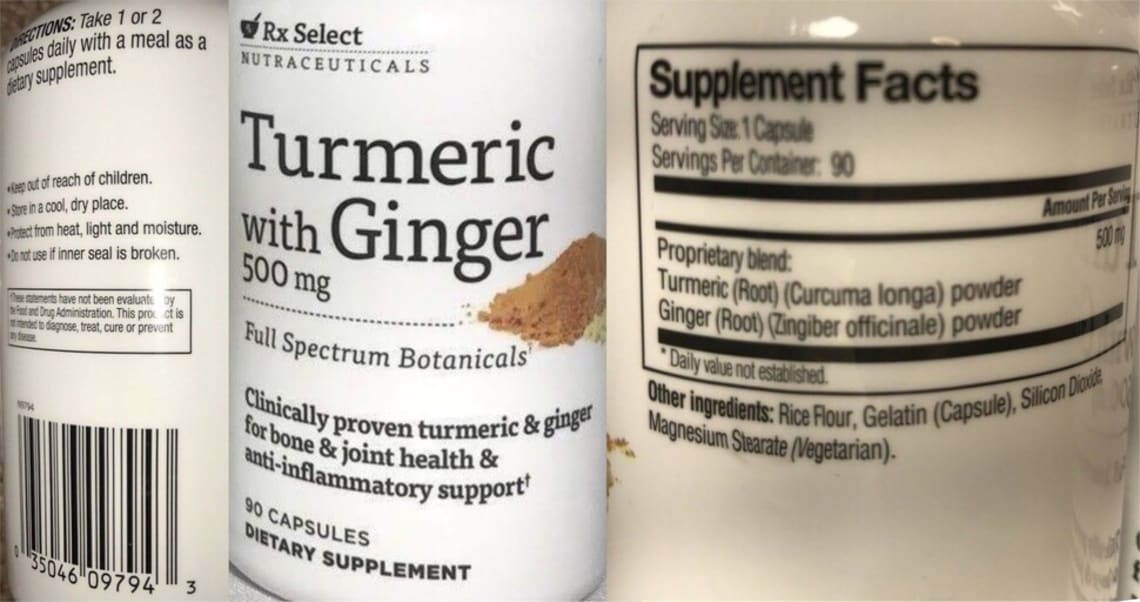 Turmeric with Ginger 500 mg from Rx Select Nutraceuticals