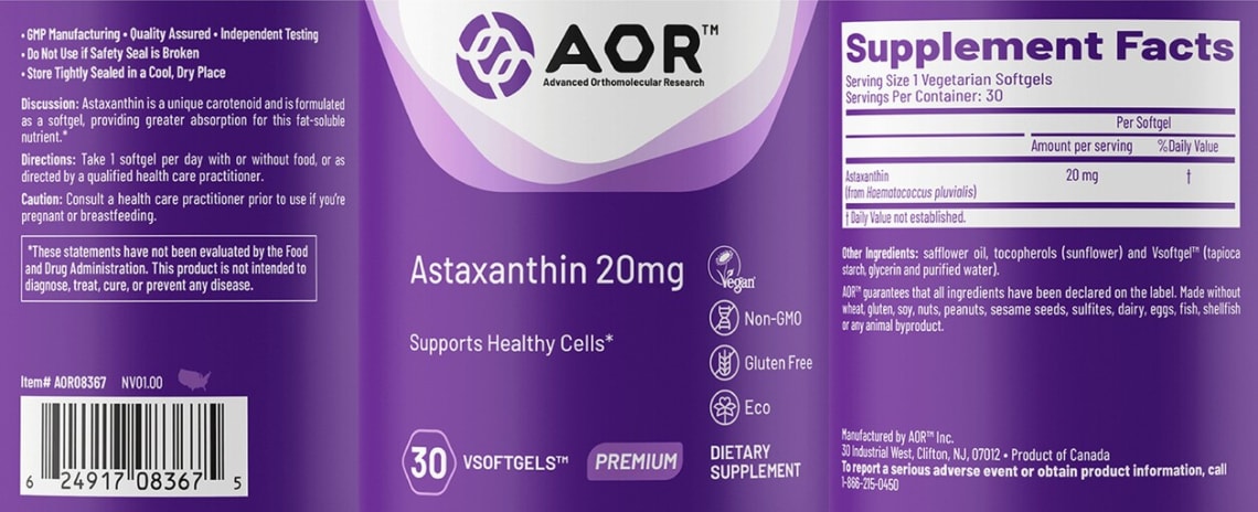 Astaxanthin 20 mg from AOR Advanced Orthomolecular Research