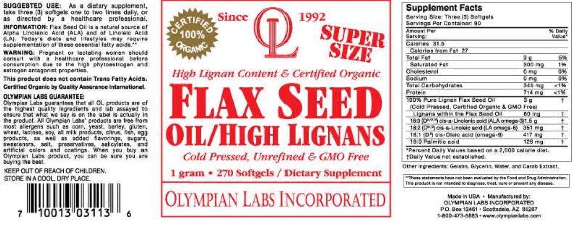 Flax Seed Oil/High Lignans from OL Olympian Labs Incorporated
