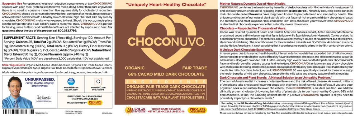 ChocoNuvo 66% Cacao Mild Dark Chocolate from ProCaps