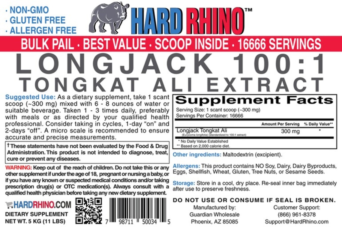 Longjack 100:1 Tongkat Ali extract from HARD RHINO