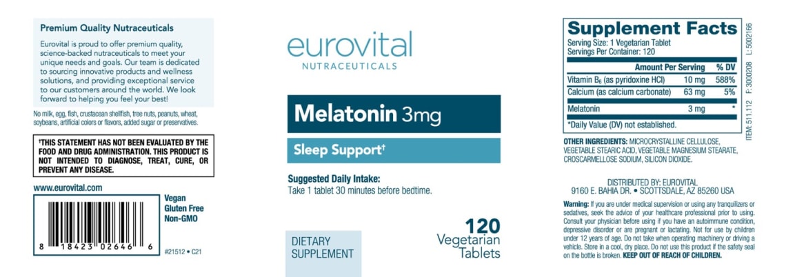Melatonin 3 mg from Eurovital Nutraceuticals
