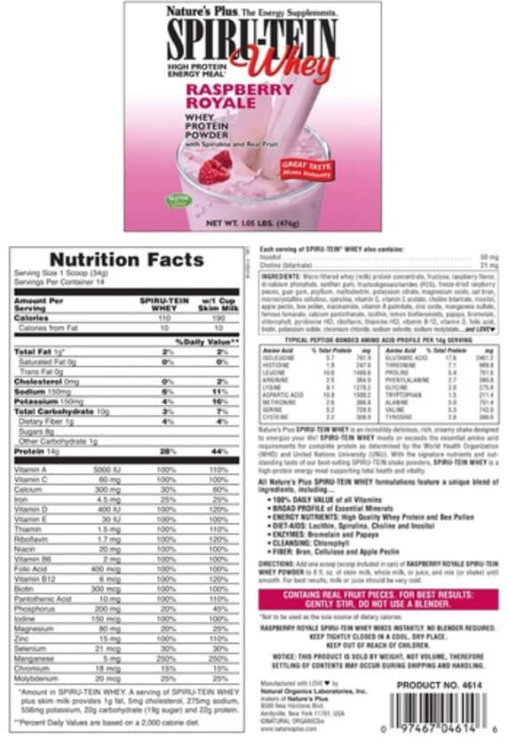 Spiru-Tein Whey High Protein Energy Meal Raspberry Royale from Nature's Plus