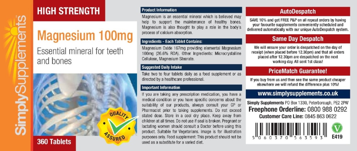 High Strength Magnesium 100 mg from Simply Supplements