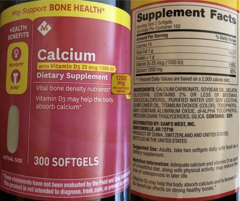 Calcium with Vitamin D3 25 mcg (1000 IU) from Member's Mark