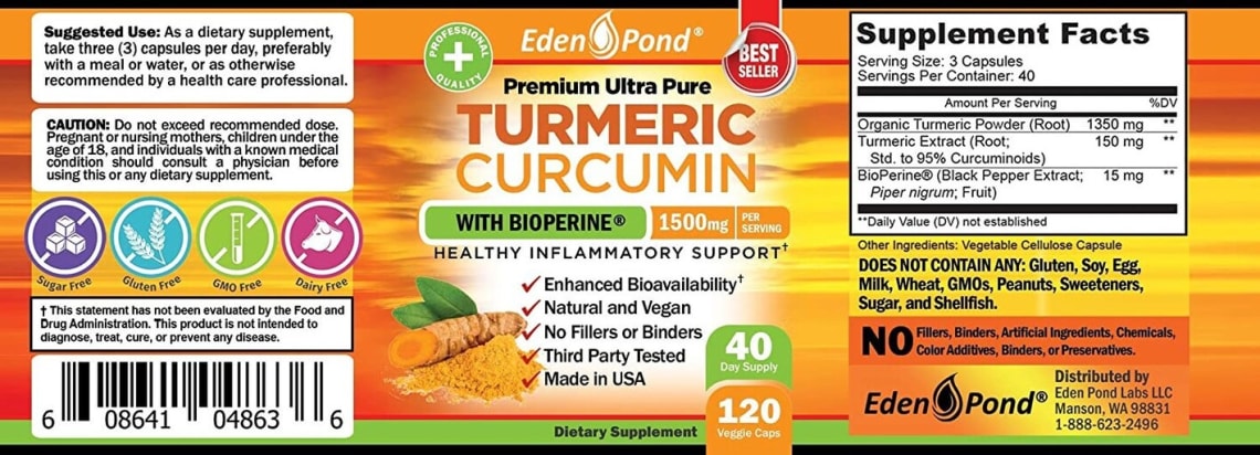 Turmeric Curcumin with Bioperine 1500 mg from Eden Pond
