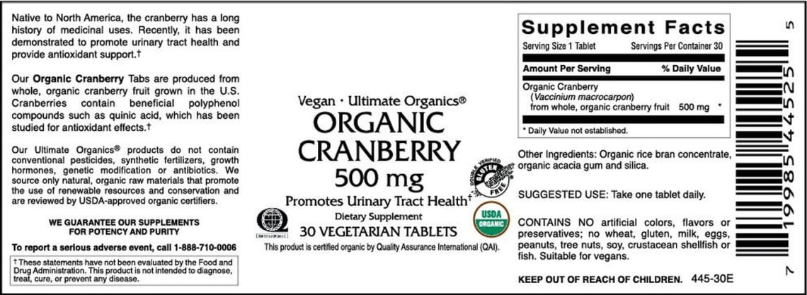 Organic Cranberry 500 mg from VitaCeutical Labs