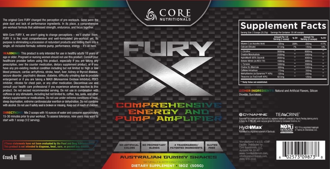 FURY X Australian Gummy Snakes from Core Nutritionals