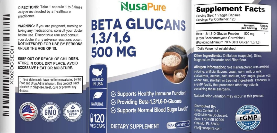 Beta Glucans 1,3/1,6 500 mg from NusaPure