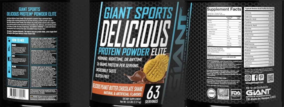 Delicious Protein Powder Elite Delicious Peanut Butter Chocolate Shake from Giant Sports International