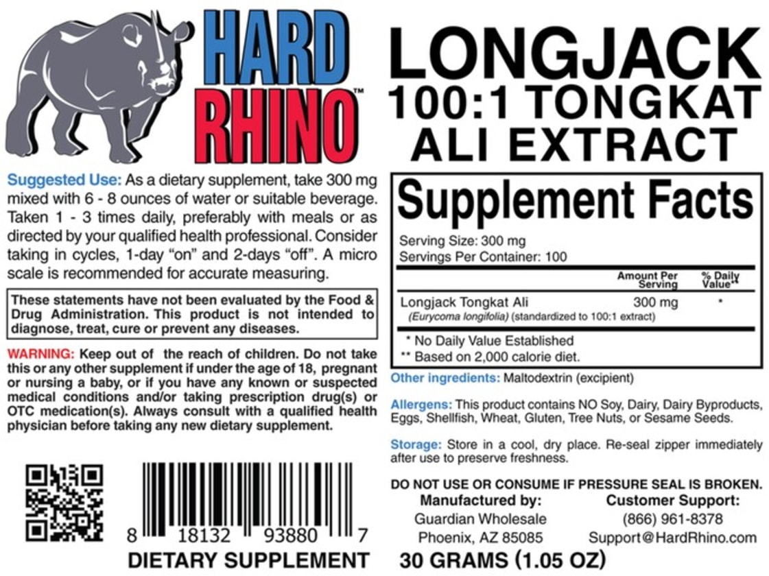 Longjack 100:1 Tongkat Ali Extract from HARD RHINO