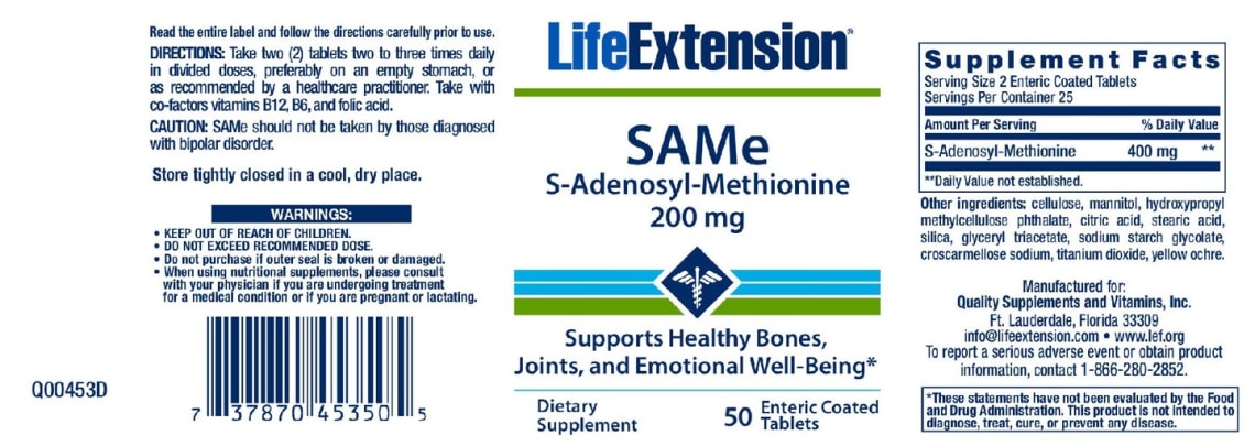 SAMe S-Adenosyl-Methionine 200 mg from Life Extension