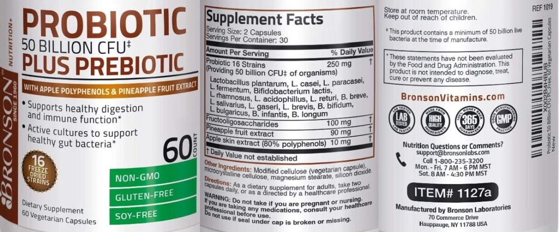 Probiotic 50 Billion CFU plus Prebiotic from Bronson