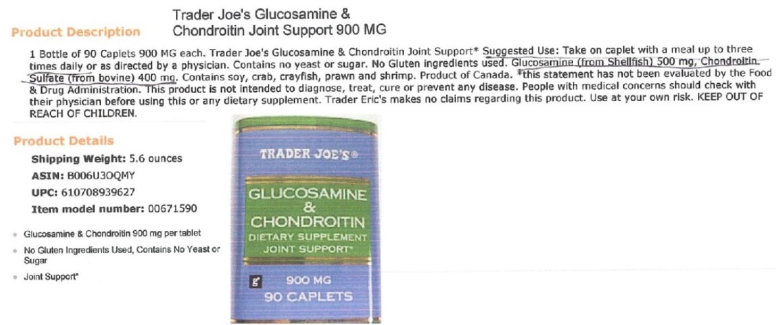 Glucosamine & Chondroitin from Trader Joe's