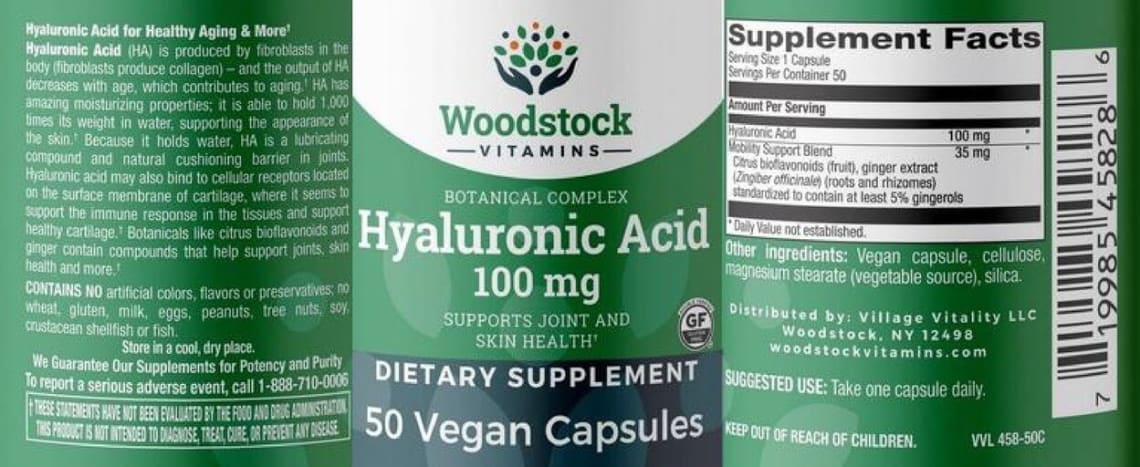 Hyaluronic Acid 100 mg from Woodstock Vitamins