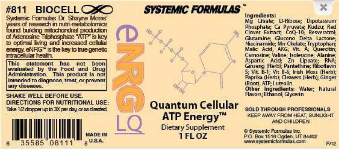 eNRG LQ Quantum Cellular ATP Energy from Systemic Formulas