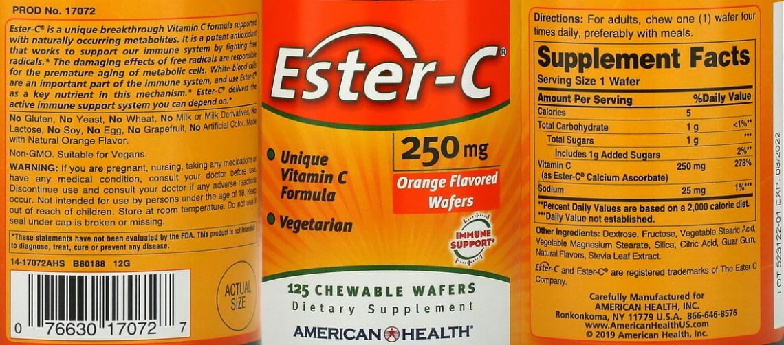 Ester-C 250 mg Orange Flavored Wafers from American Health