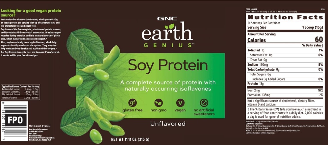 Soy Protein Unflavored from GNC Earth Genius