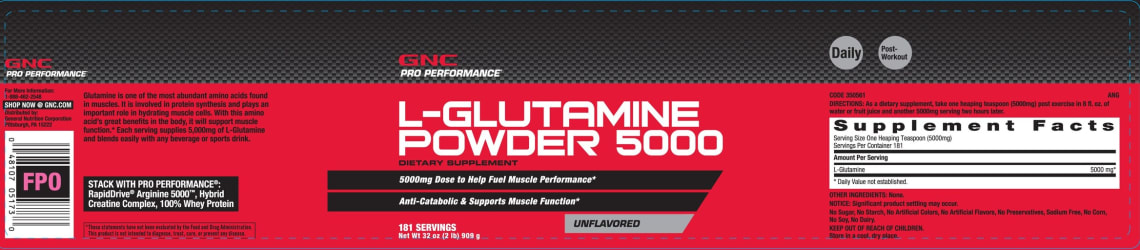 L-Glutamine Powder 5000 Unflavored from GNC Pro Performance