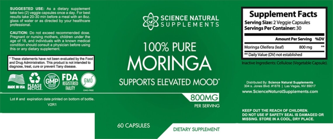 100% Pure Moringa 800 mg from Science Natural Supplements