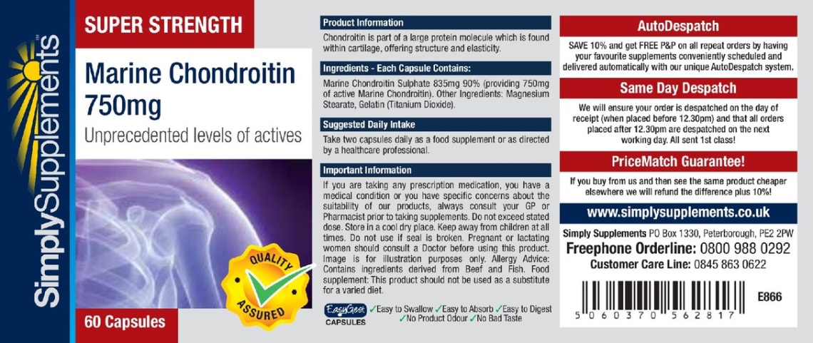 Super Strength Marine Chondroitin 750 mg from Simply Supplements