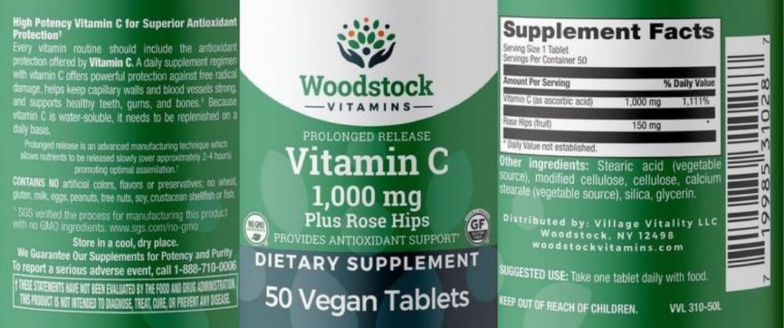 Vitamin C 1,000 mg Plus Rose Hips from Woodstock Vitamins