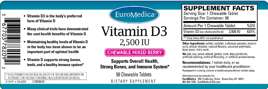 Vitamin D3 2,500 IU Chewable Mixed Berry from EuroMedica