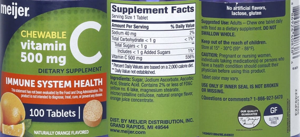 Chewable Vitamin C 500 mg Naturally Orange Flavored from Meijer