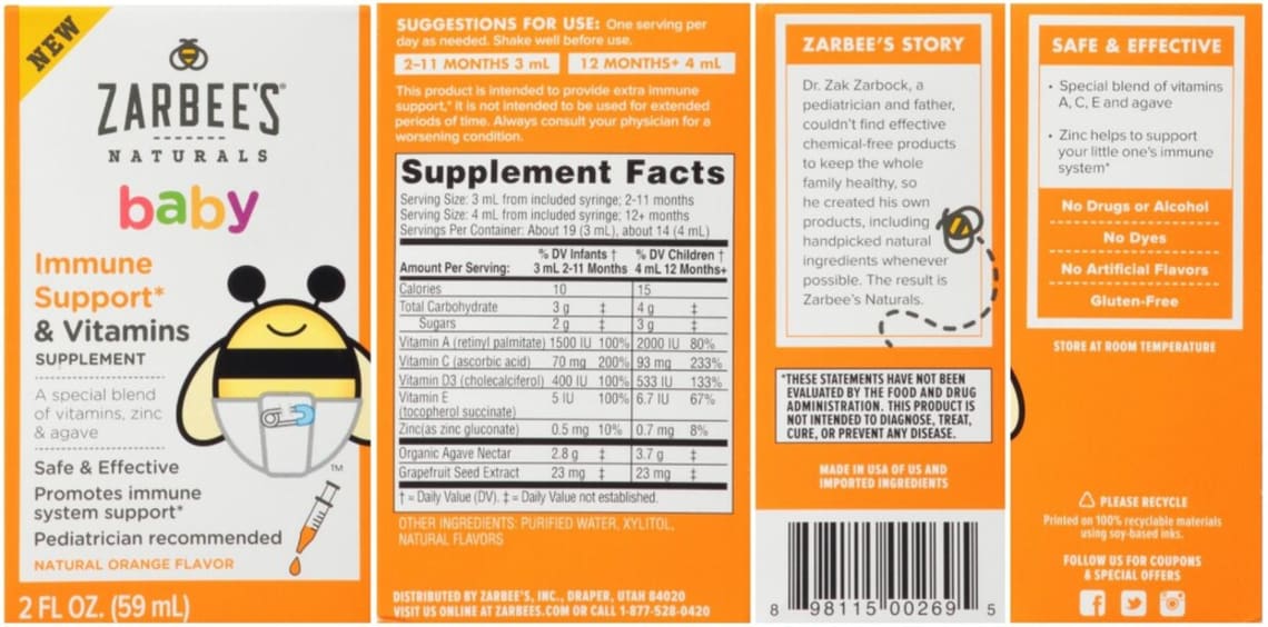 Baby Immune Support & Vitamins Natural Orange Flavor from Zarbee's Naturals