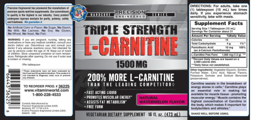 Triple Strength L-Carnitine 1,500 mg Natural Watermelon Flavor