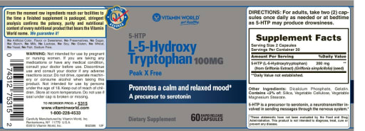 5-HTP L-5-Hydroxy Tryptophan 100 mg