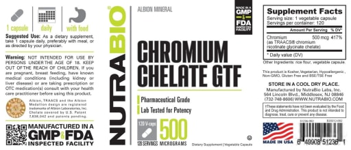 Chromium Chelate GTF 500 Milligrams