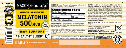 Quick Dissolve Melatonin 500 mcg