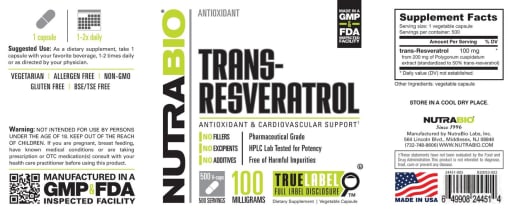 Trans-Resveratrol 100 Milligrams