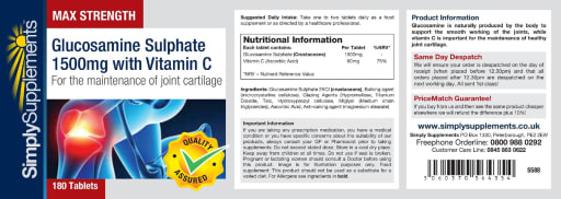 Max Strength Glucosamine Sulphate 1500 mg With Vitamin C
