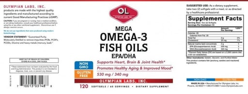 Mega Omega-3 Fish Oils 530 mg / 340 mg