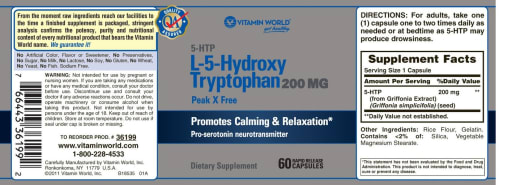 5-HTP L-5-Hydroxy Tryptophan 200 mg