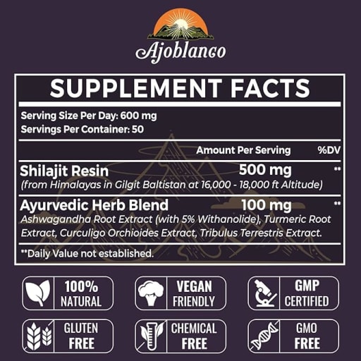 Pure Himalayan Organic Shilajit Resin 600mg