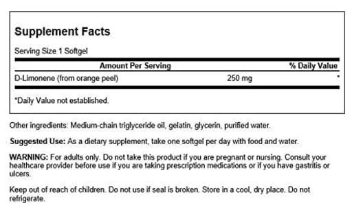 D-Limonene Cold-Pressed Orange Peel Extract 250 mg