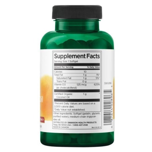 Vitamin D-3 with Coconut Oil 5,000 IU (125 mcg)