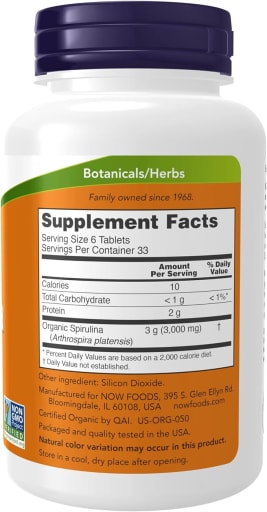 Certified Organic Spirulina 500 mg